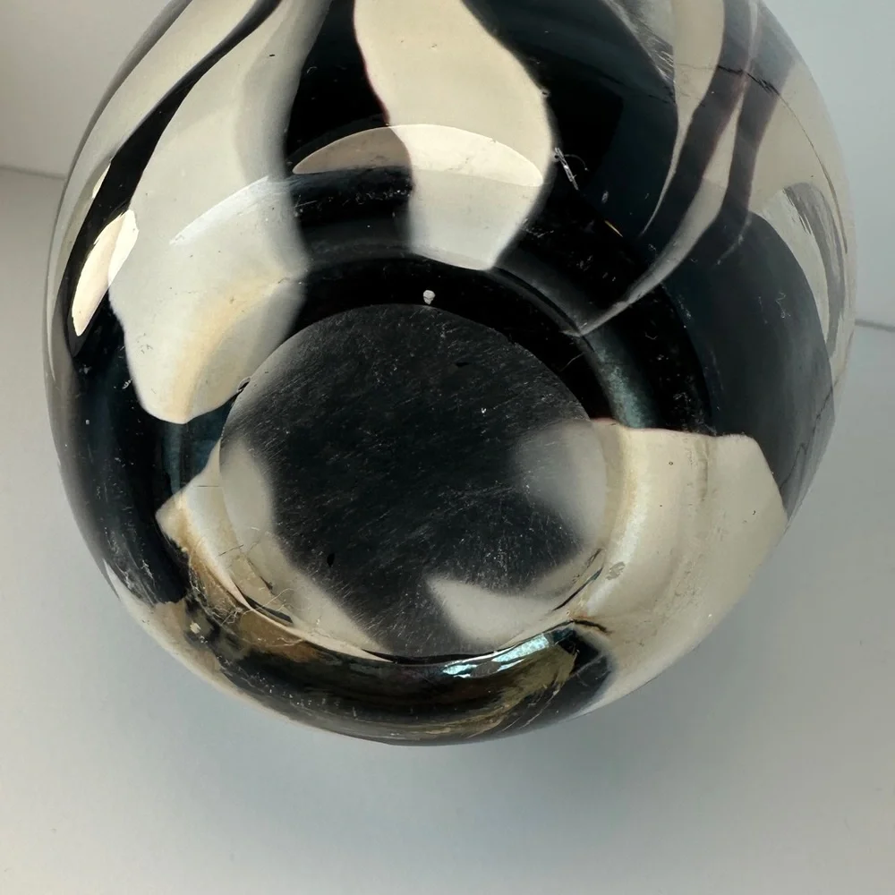 Brown and White Ivory Swirl Long‎ Neck Murano Style Vase Glass Art Decor